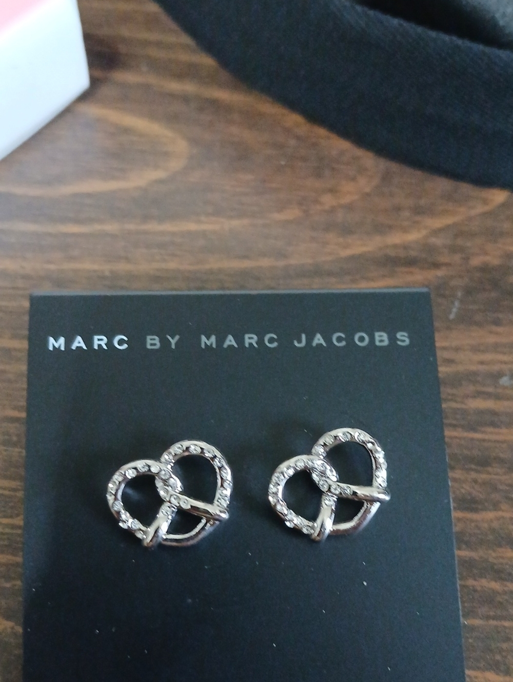 Marc by Marc Jacobs Silver Crystal Pretzel Heart Studs